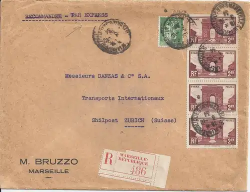 Frankreich 1934, Einschreiben Express Brief v. Marseille i.d. Schweiz. #s213
