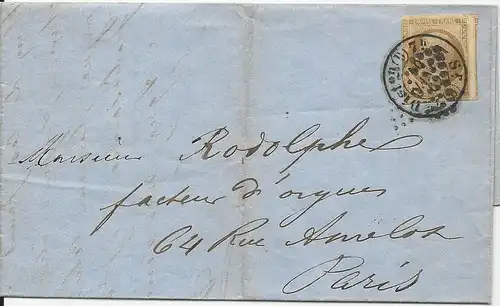 Frankreich 1862, EF 10 C. auf Orts Brief v. Paris m. Distributionsstempel. #2532