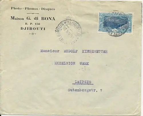 Franz. Somaliküste 1935, 1,50 F Eisenbahn auf Brief v. Djibouti n. Leipzig #2072