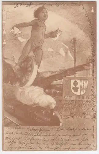 Augsburg 1904, Eisenbahn Verkehrs Beamten Versammlung, gebr. sw- AK . #2414