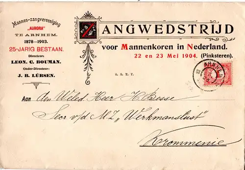 NL 1903, 1 C. auf attraktivem Vordruck Umschlag des Männer Gesangverein Arnhem