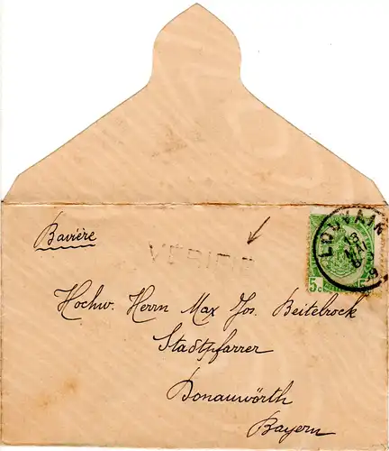 Belgien 1909, 5 C. auf Drucksache Brief v. Louvain m. L1 VERIFIÉ n. Bayern