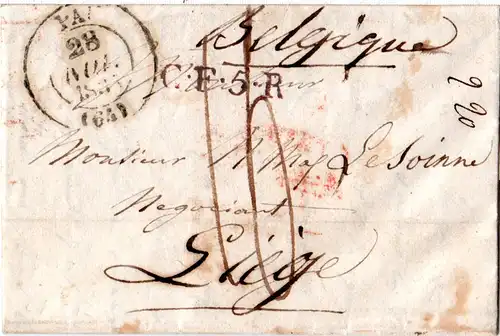 Frankreich 1835, Porto Brief v. PAU n. Belgien m CF5R u.FRANCO PAR MONS 