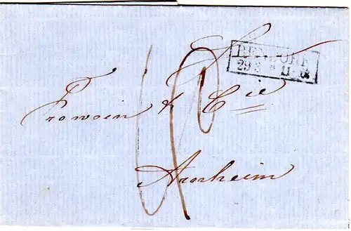 Preussen 1865, Rheinland-R2 BENDORF auf Porto Brief n. Arnheim, NL. 