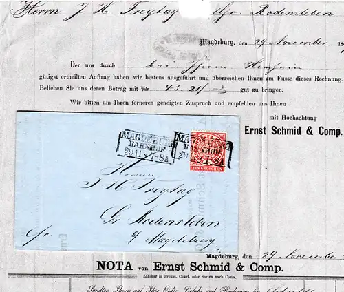 NDP 1869, 1 Gr. auf Magdeburg Firmenbrief n. Gr. Rodensleben. Botenlohn 1/2 Gr.