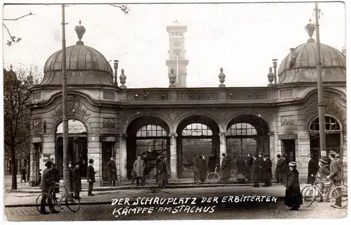 München Räterepublik 1919, Schauplatz d. Kämpfe am Stachus, ungebr. sw Foto-AK