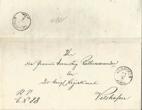 Bayern 1870, Zier-K1 Vilshofen vorder- u. rücks. auf Brief v. Rathsmannsdorf.