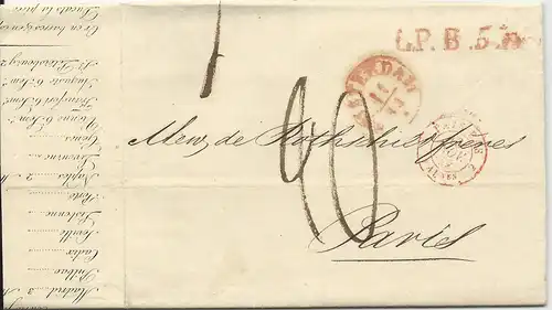 NL 11.11.1842, Brief m. gerduckten Wechselkursen v. Amsterdam n. Frankreich 