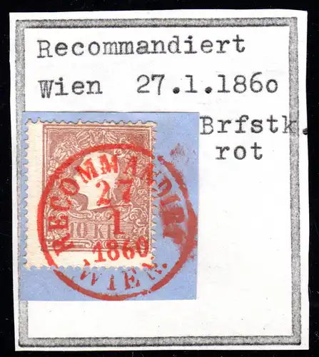Österreich, 10 Kr. auf schönem Briefstück m. rotem K1 RECOMMANDIRT WIEN