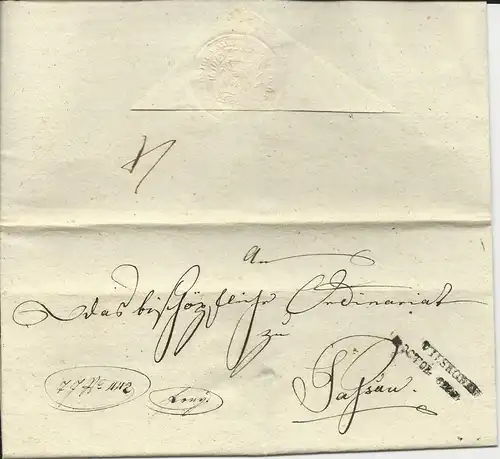 Bayern 1822, aptierter L2 Vilshofen auf Franko Brief n. Passau.