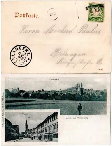 Bayern 1906, L2-Aushilfsstpl. WINDSHEIM auf Gruss aus-AK m. 5 Pf.