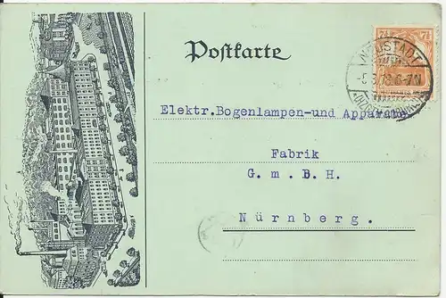 DR 1918, 7 1/2 Pf. auf Reklamekarte v. Neustadt /Coburg n. Nürnberg 