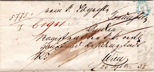 Bayern 1843, blauer Fingerhut Stpl. TRAUNSTEIN auf Brief n. Österreich.