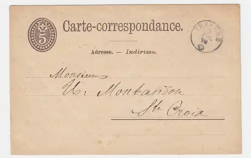 Schweiz 1878, Fingerhut Stpl. TRAVERS auf 5 C. Ganzsache