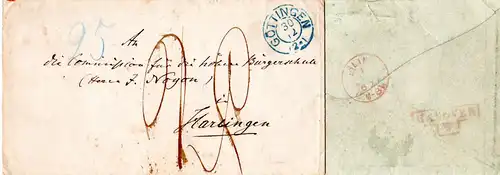 Hannover 1867, K2 GÖTTINGEN auf Porto Brief n. Harlingen, NL