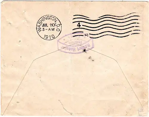 DR 1910, EF 10 Pf. auf Brief v. Fraureuth n. USA. Sogenannter Schnellster Weg.