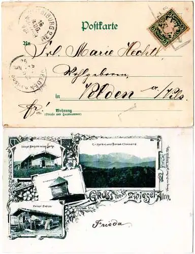 Bayern 1898, L2 Aushilfsstempel BICHL auf Zwiesel-Alm sw-AK m. 5 Pf.