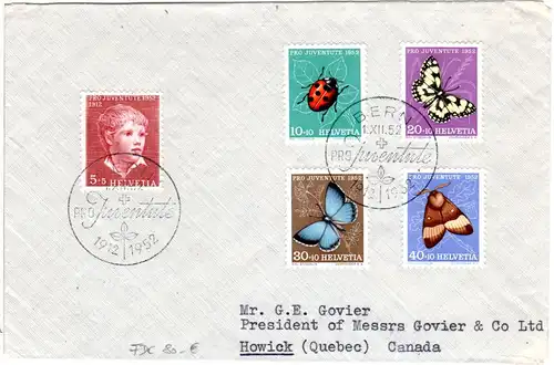 Schweiz, Pro Juventute 1952 auf FDC v. Bern n.Kanada