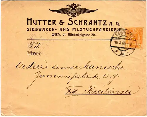 Österreich 1906, gebr. 6 H. Privat Ganzsache Brief Hutter&Schranz Wien