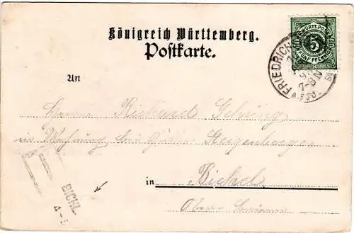Bayern 1898, L2-Aushilfsstempel BICHL als Ank.Stpl. auf AK m. Württemberg 5 Pf.