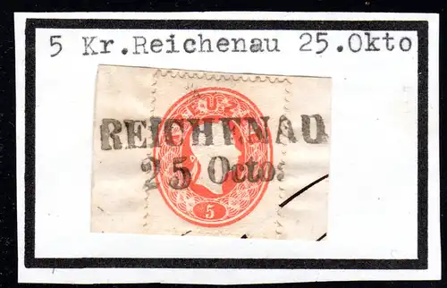 Österreich, 5 Kr. auf schönem Briefstück m. Böhmen-L2 REICHENAU