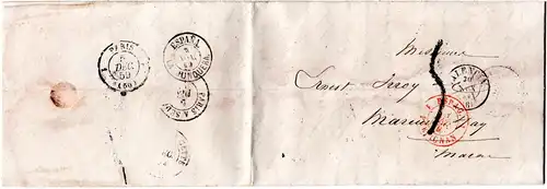 Spanien 1859, Brief v. VALENCIA n. Frankreich m. Portostempel "5" 