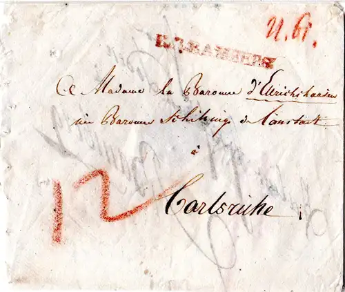 Bayern, roter L1 R.3. BAMBERG auf Porto Brief n. Baden