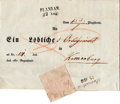 Österreich 1847, Böhmen-L2 PLANIAN klar auf Vordruck Brief n. Kammerburg