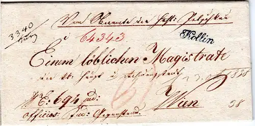 Österreich 1838, Böhmen-L2 KOLLIN (geschwungenes K) klar auf Brief n Wien