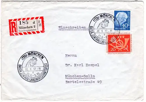 1957, ZENTRAL-LANDWIRTSCHAFTSFEST MÜNCHEN, Einschreiben Brief m. Sonderstempel