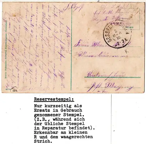 Gruss aus Gessertshausen m. Gasthaus, Bahnhof, Forsthaus, 1916 gebr. Farb-AK