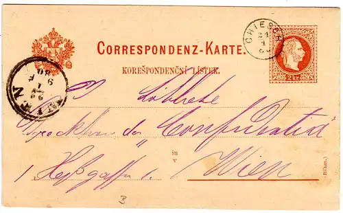 Österreich 1880, Fingerhutstpl. CHIESCH auf 2 Kr. Ganzsache