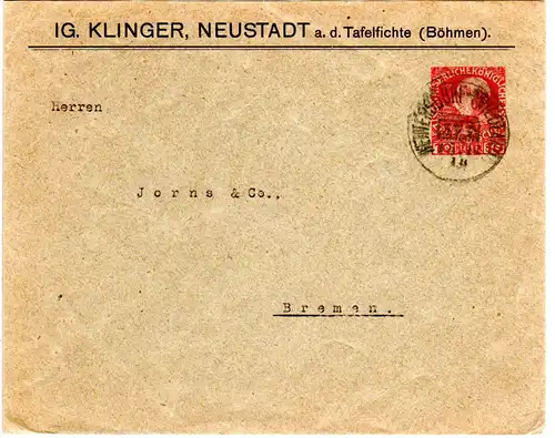 Österreich 1918, 10 H. Privatganzsache Brief m. Bahnpost Heinersdorf-Friedland
