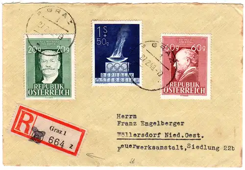 Österreich 1948, Reko-Zettel m. überstempelter PLZ auf GRAZ Einschreiben Brief 