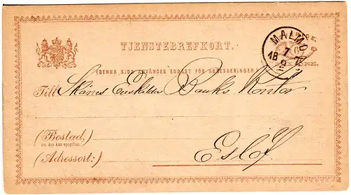 Schweden DP 3 a, sauber gebr. 6 öre Tjeneste Ganzsache m. klarem K1 MALMÖ