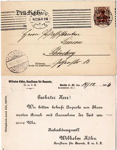 DR 1906, Berlin 10-Balken Maschinenstempel auf Drucksachenkarte m. 3 Pf.