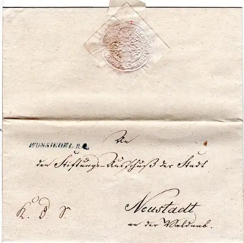 Bayern 1819, blauer L1 WUNSIEDEL R4. auf sehr schönem Brief n. Neustadt
