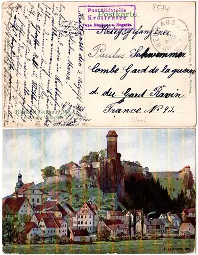 Bayern 1916, Posthilfstelle KROTTENSEE Taxe Neuhaus auf KGF POW Karte 