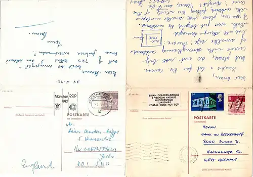 GB 1972, 9d added on 8 Pf. Berlin reply card from London to Munich.