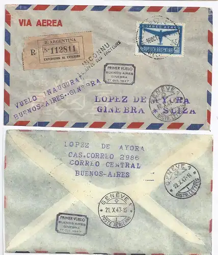 Argentinien Schweiz 1947, Reko Erstflug Brief n. Genf (SLH 200 SFr). #135