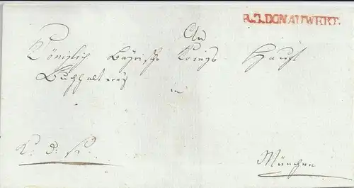 Bayern, rot L1 R.3. DONAUWERT (Donauwörth) auf schönem Brief n. München. #1810