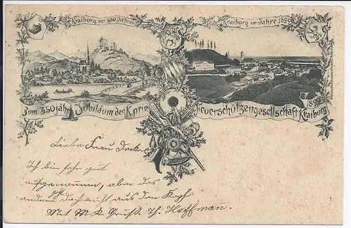 Kraiburg Inn,1900, Jubiläumskarte 350 Jahre Feuerschützengesellschaft. #508