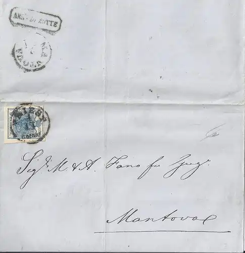 Österreich 1857, breitrandige 9 Kr. auf Brief v. Triest nach Mantova.  #S58