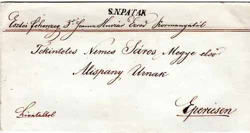 Österreich 1844, Ungarn-L1 S.N. PATAK klar auf Brief n. Eperiesen
