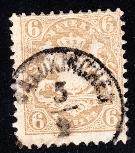 Bayern 24 Y, 6 Kr. braun m. Zierstempel WALDKIRCHEN. Geprüft