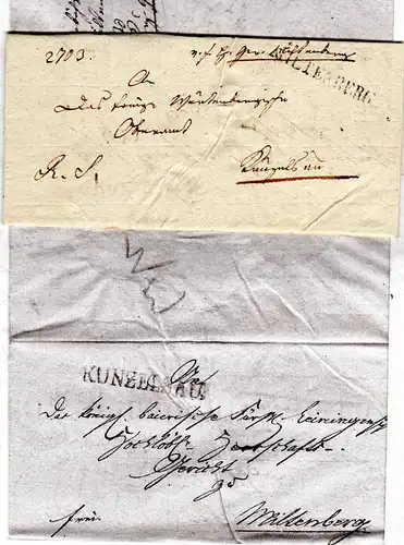 Bayern 1830, L1 MILTENBERG auf Wendebrief von/nach Künzelsau Württemberg