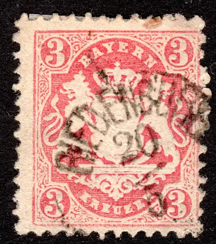 Bayern, Zierstempel RIEDENBURG in schwarz auf 3 Kr. Geprüft