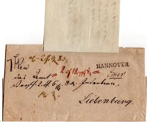1827, L1 Hannover auf Nachnahme Brief n. Liebenburg m. angehefteter Quittung 