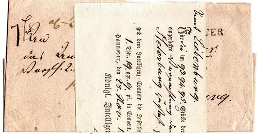 1827, L1 Hannover auf Nachnahme Brief n. Liebenburg m. angehefteter Quittung 