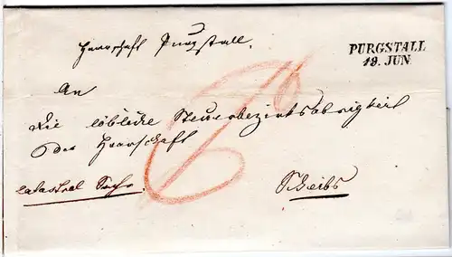 Österreich 1846, Niederösterreich-L2 PURGSTALL sehr klar auf Brief n. Scheibbs